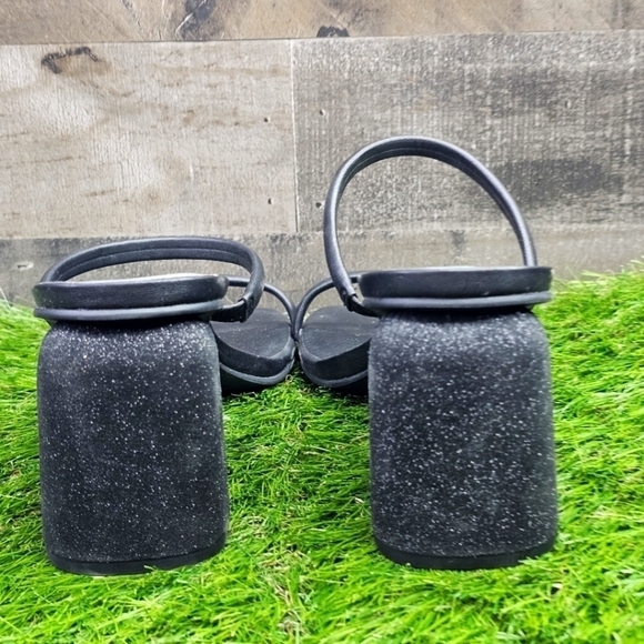 New Dolce Vita Block Heel Sandals Strappy Slide Black Glitter 8.5 - Picture 5 of 9